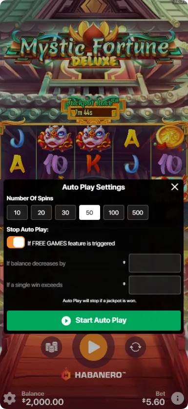Auto-play Settings Mystic Fortune Deluxe
